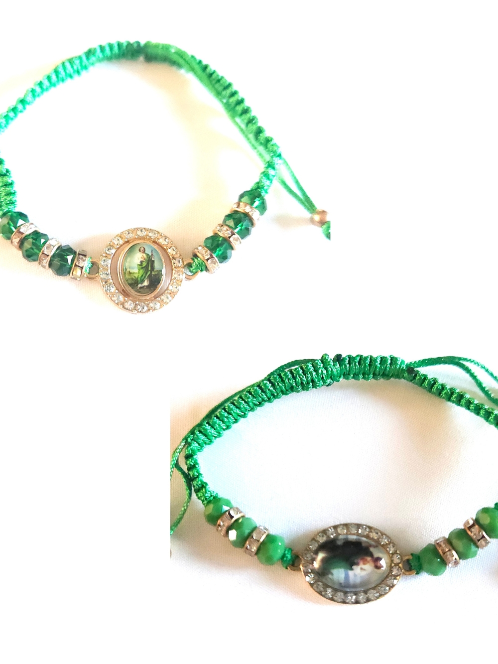 Green Beaded Religious Charm Macrame Bracelet